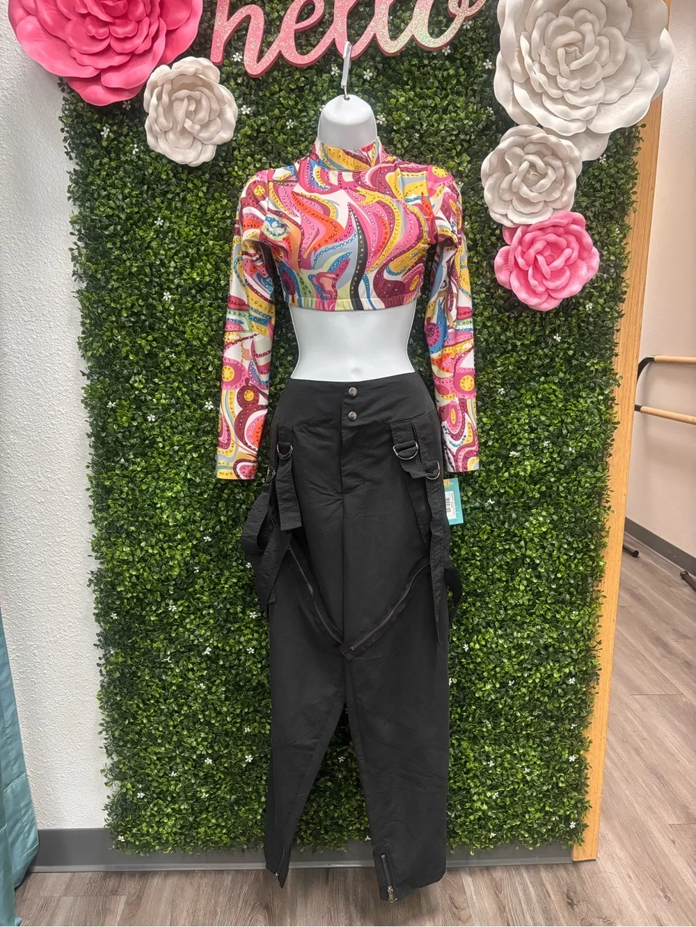 Glamour Multicolor Paisley Crop Top with Black Utility Pants